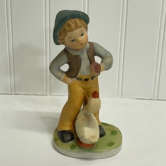 Vintage Ceramic Boy with Goose mini figurine hand painted decor accent piece - Picture 3 of 10